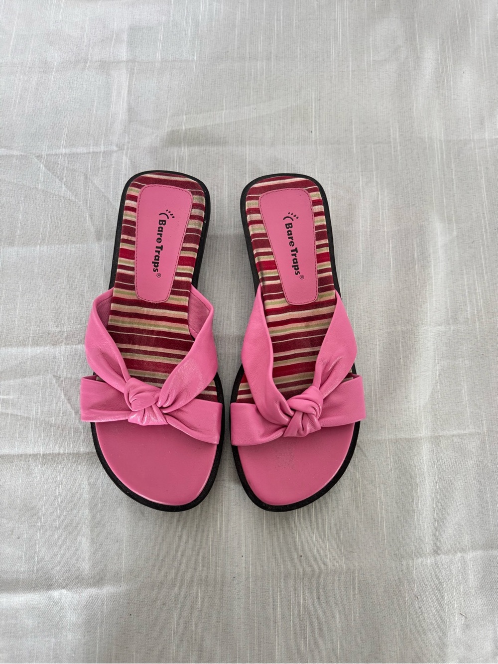 BareTraps Pink Knotted Slide Sandals with Striped Insole Size 7M